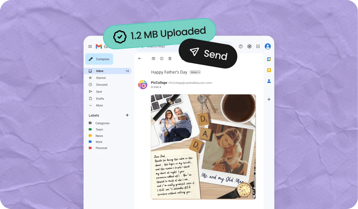 Smartphone showing a photo being attached to an email with a reduced file size