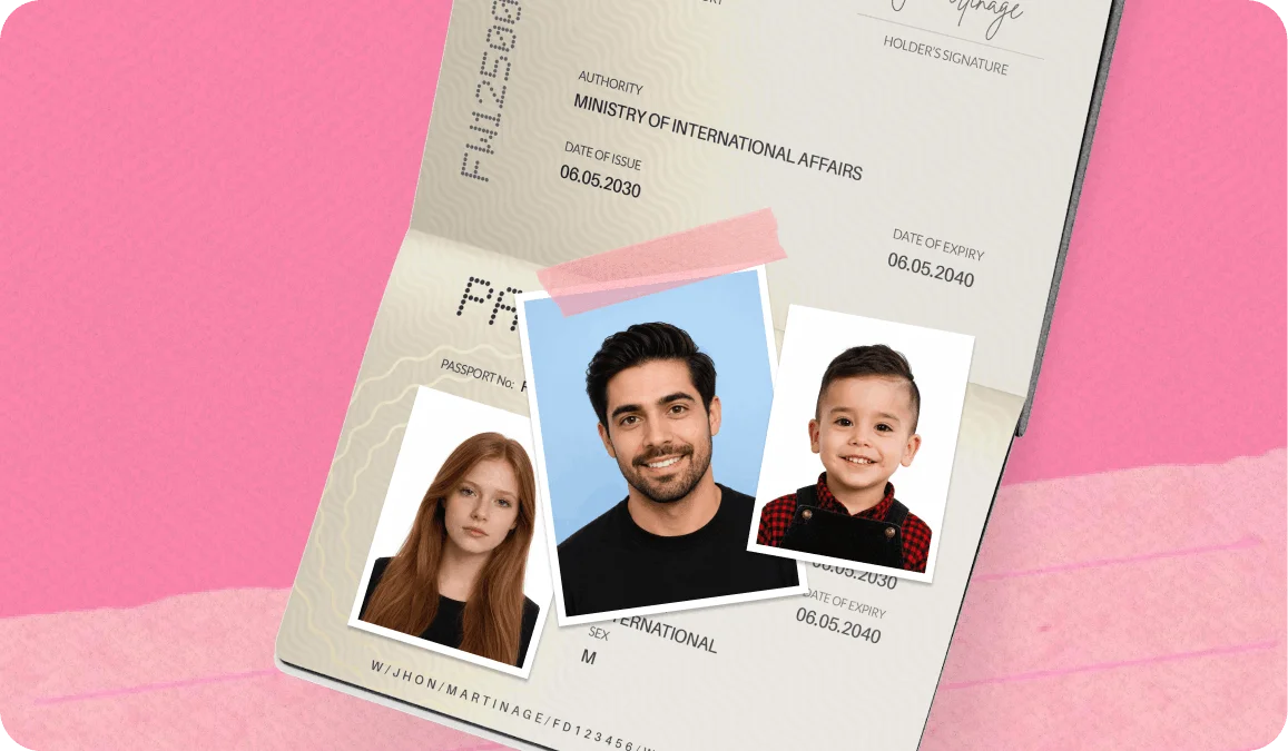 Passport-style ID photo being uploaded to a web application form on a laptop